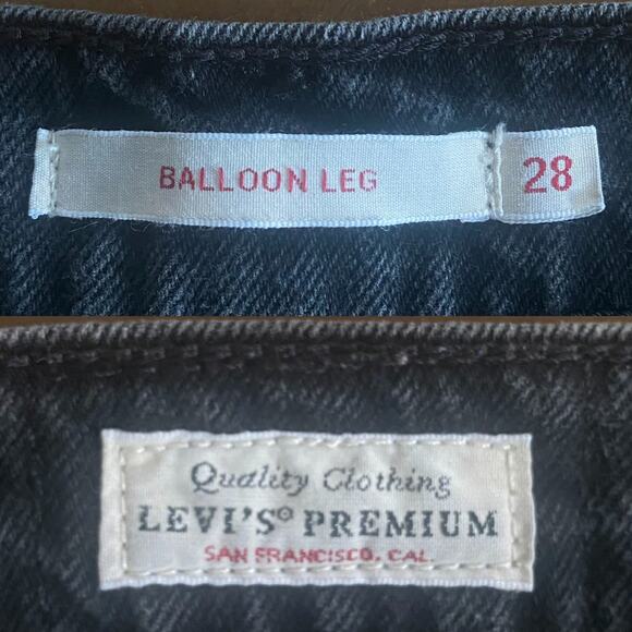 Levi’s Premium Balloon Leg Jeans Women Waist 28 Denim Black Stonewash Loose Leg - Picture 2 of 8